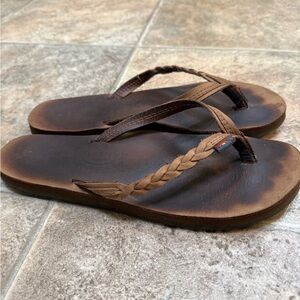Rainbow Brown Braided Leather Flip Flops